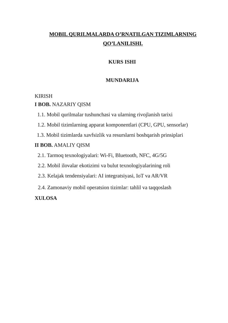 MOBIL QURILMALARDA O’RNATILGAN TIZIMLARNING QO’LANILISHI. 1