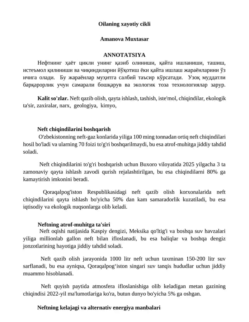 Neftning xayotiy cikli 1