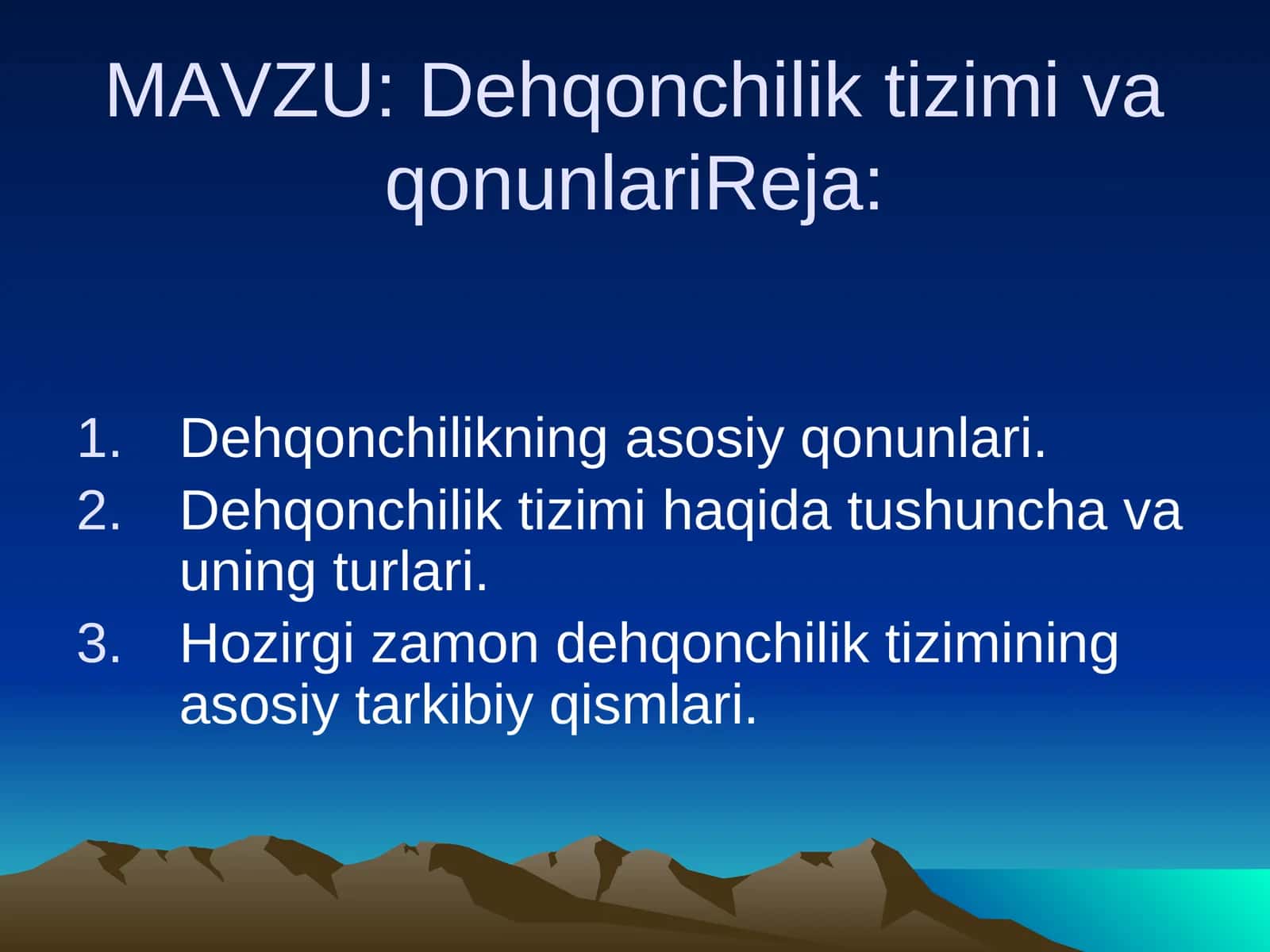Dehqonchilik tizimi va qonunlari 1