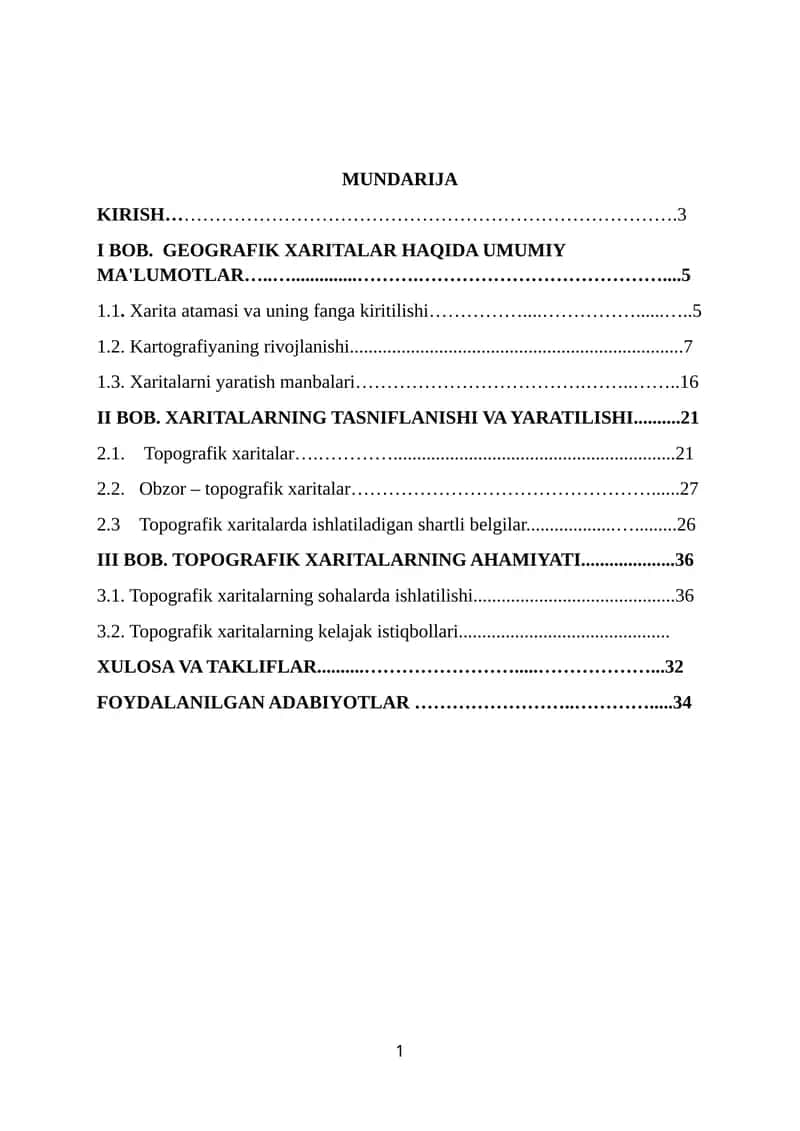 Xaritalarning Tasniflanishi va Yaratilishi 1