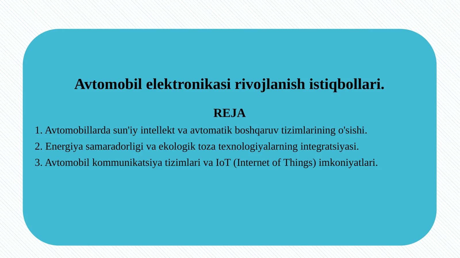 Avtomobil elektronikasi rivojlanish istiqbollari. 1