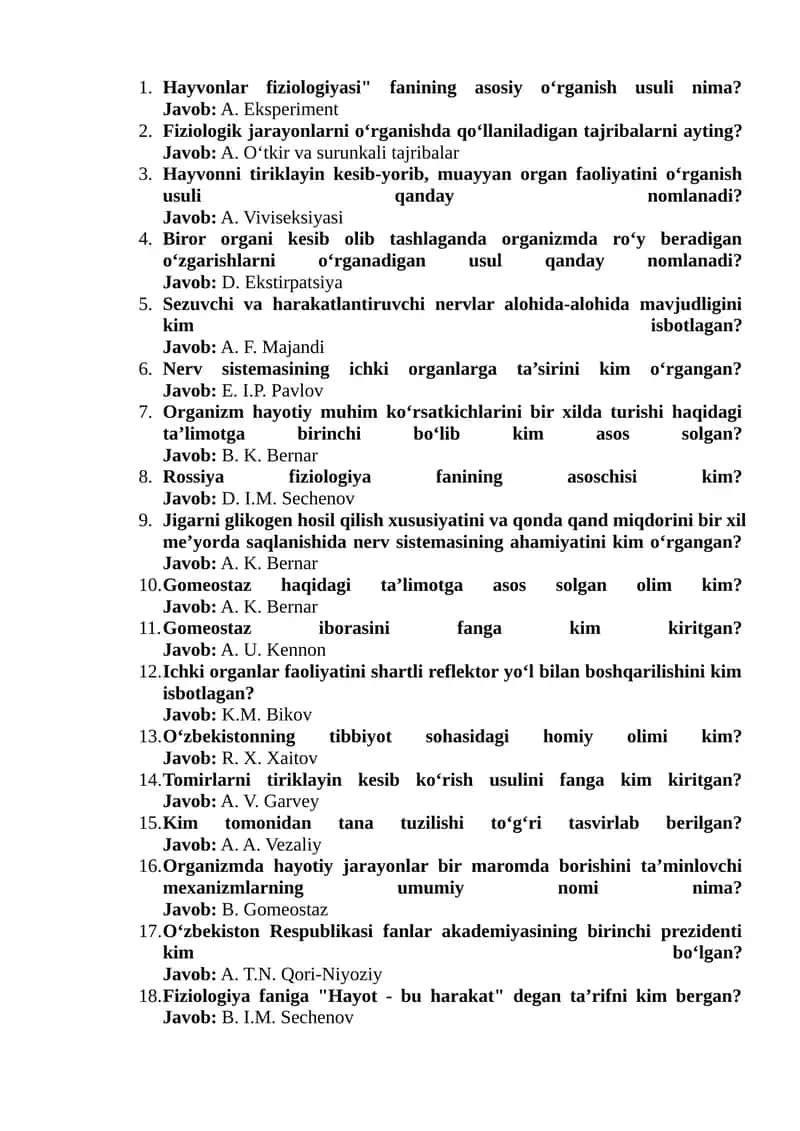 Hayvonlar Fiziologiyasi 1