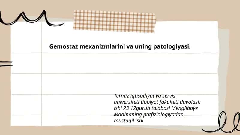 Gemostaz mexanizmlarini va uning patologiyasi 1