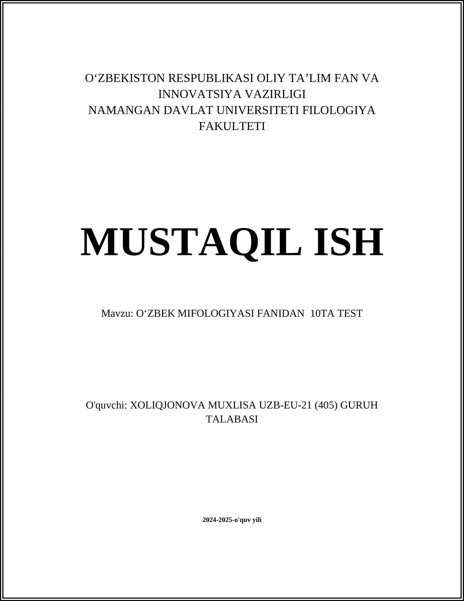 Oʻzbek Mifologiyasi Testi 1