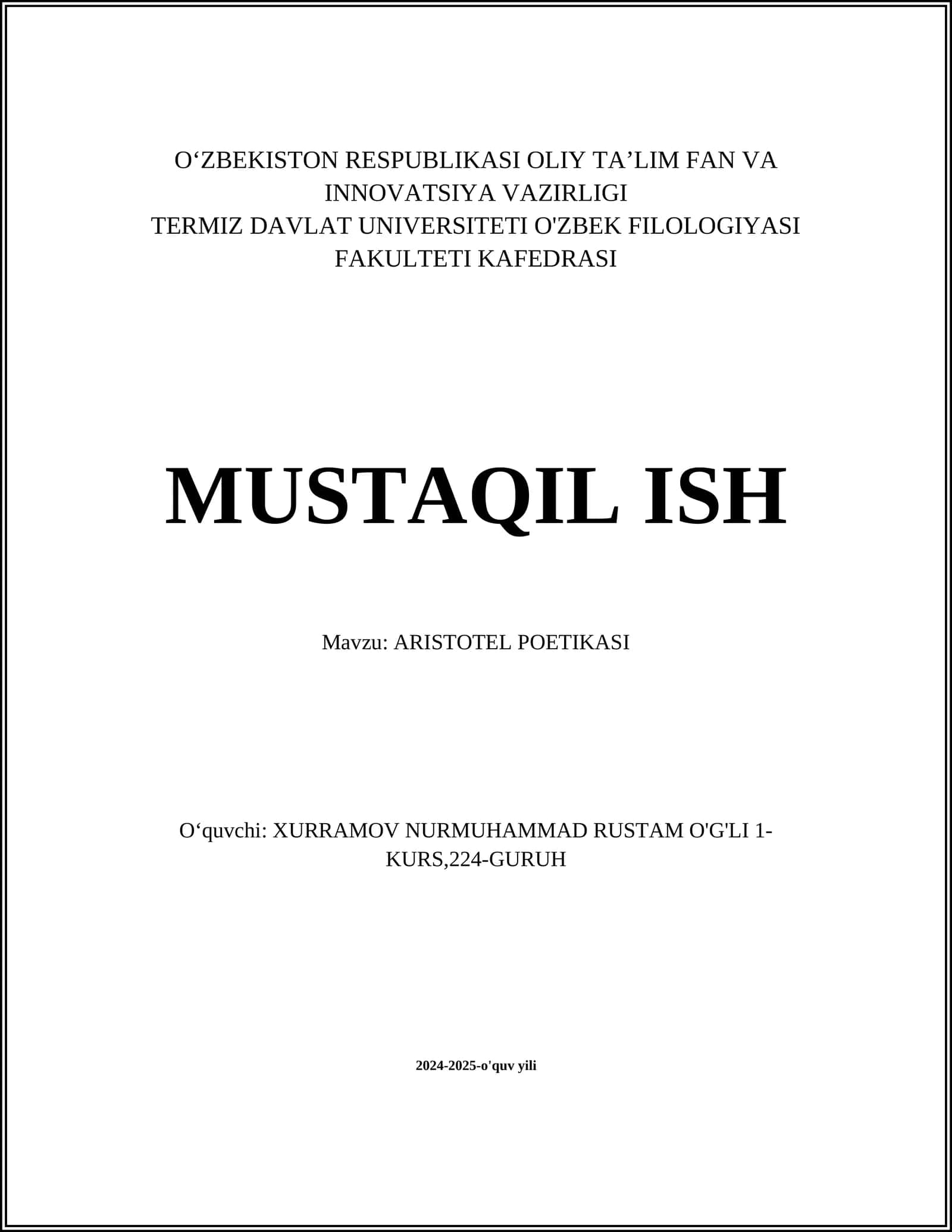 ARISTOTEL POETIKASI 1