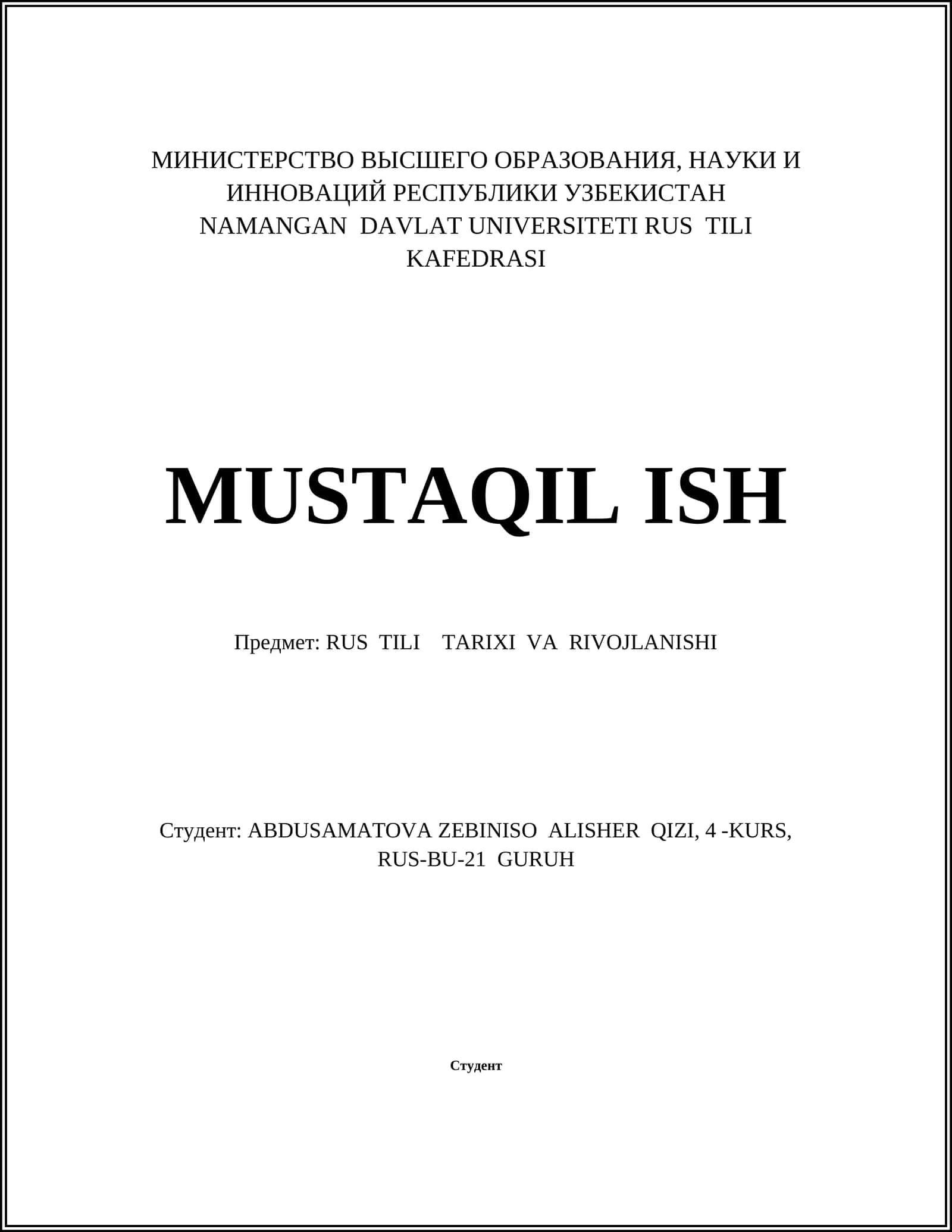 RUS TILI TARIXI VA RIVOJLANISHI 1