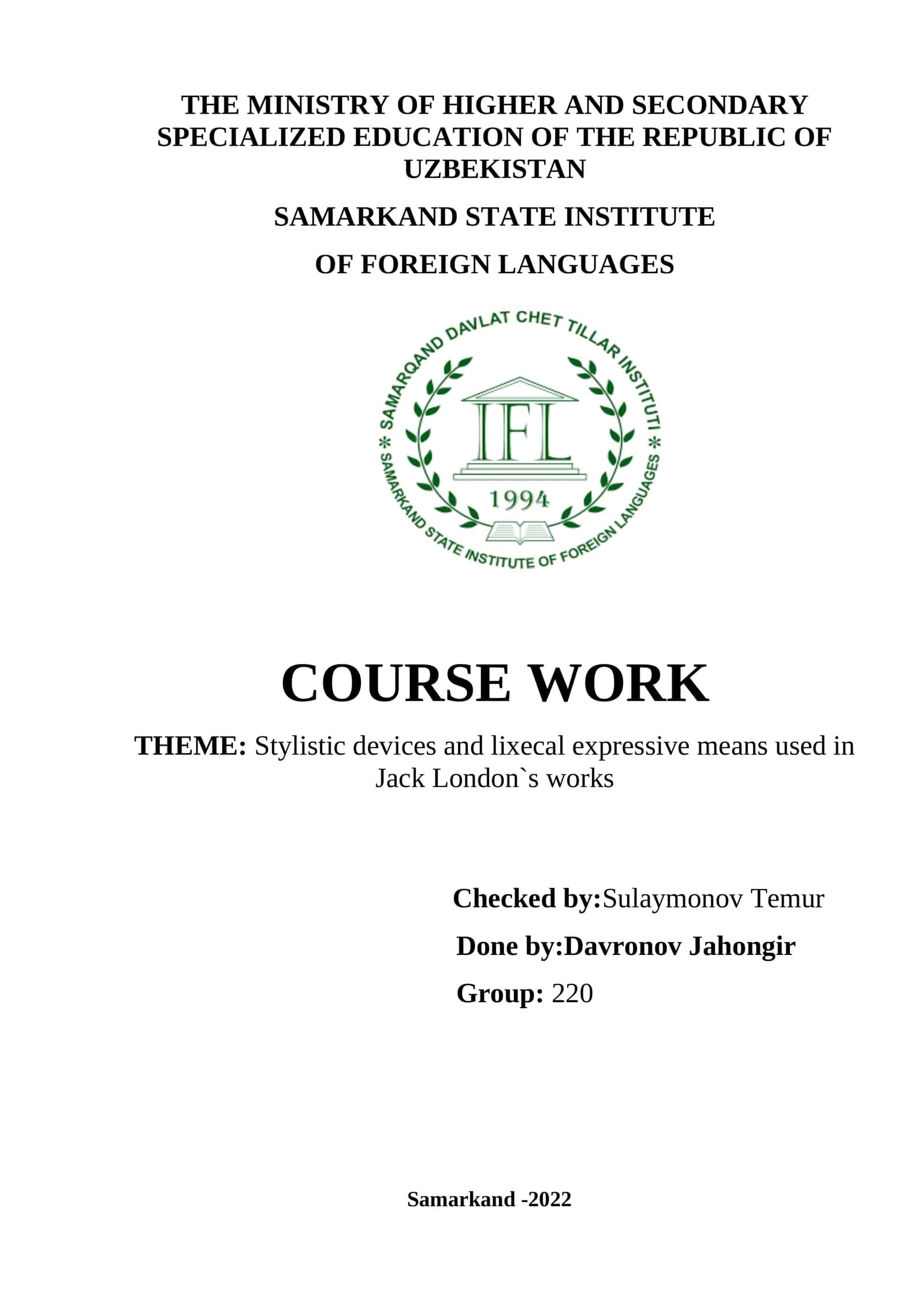 Stylistic devices and lexical expressive means used in Jack London`s works 1