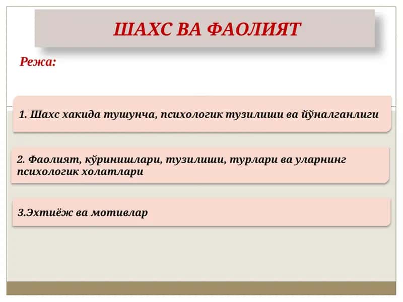 ШАХС ВА ФАОЛИЯТ 1