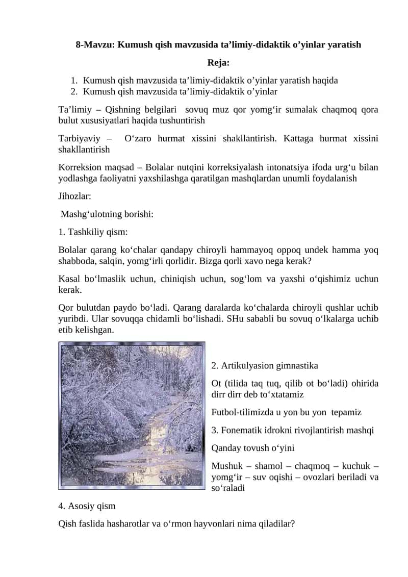 Kumush qish mavzusida ta’limiy-didaktik o’yinlar yaratish 1