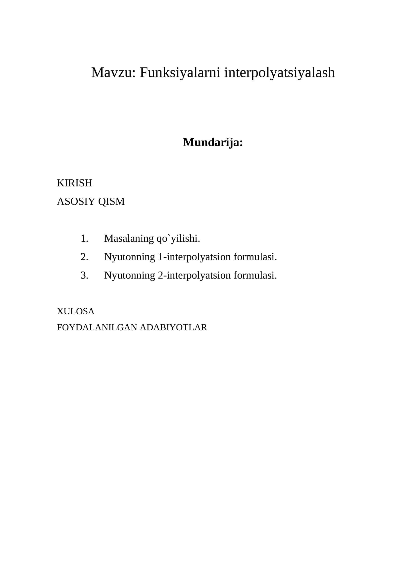 Funksiyalarni interpolyatsiyalash 1
