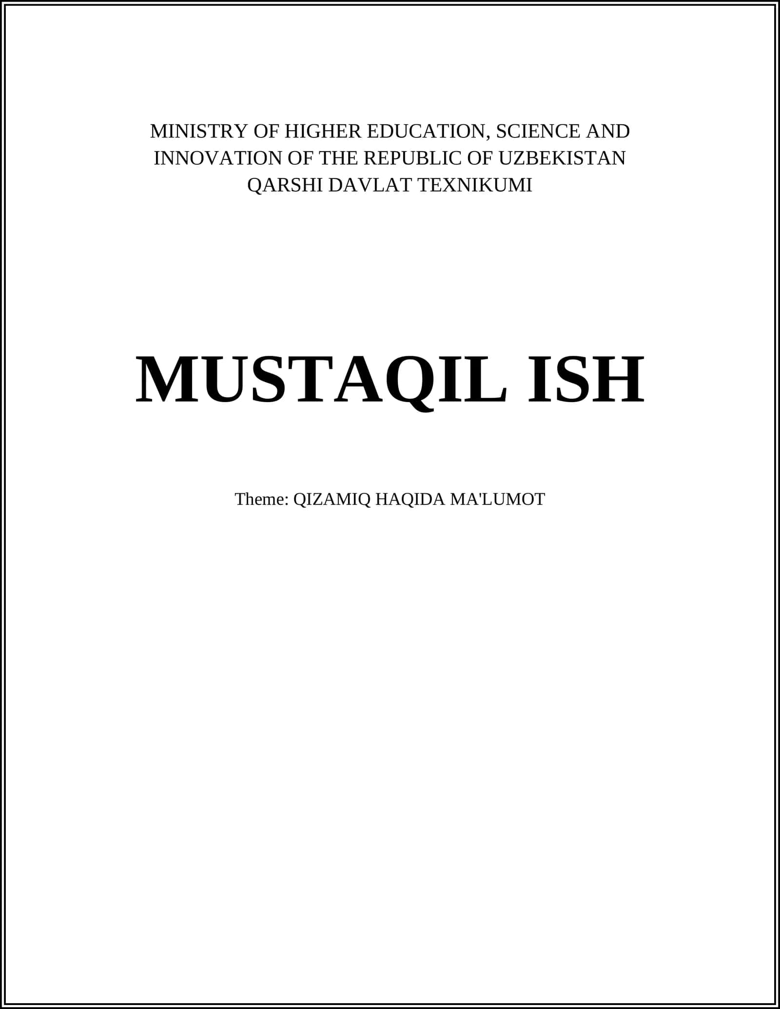 QIZAMIQ HAQIDA MA'LUMOT 1