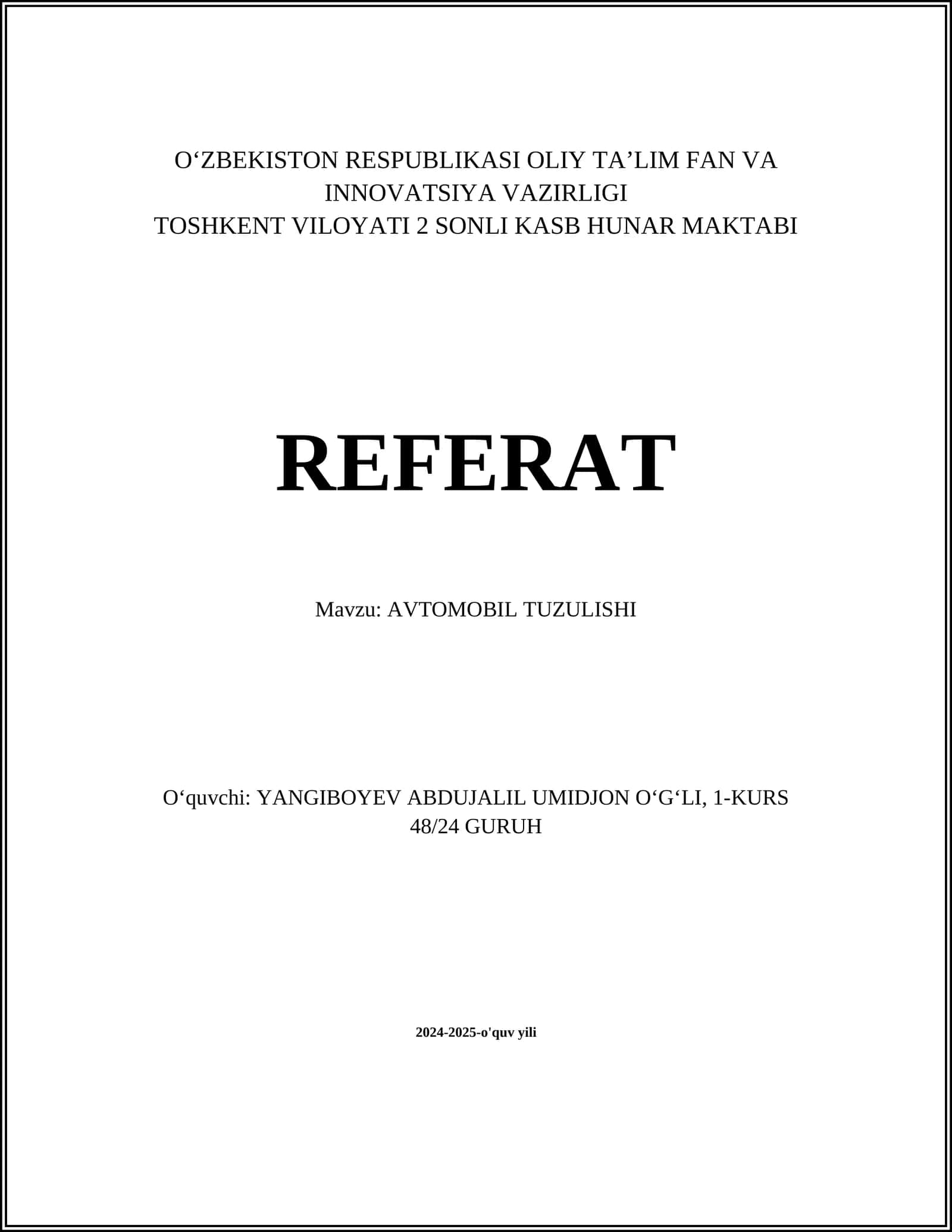 AVTOMOBIL TUZULISHI 1