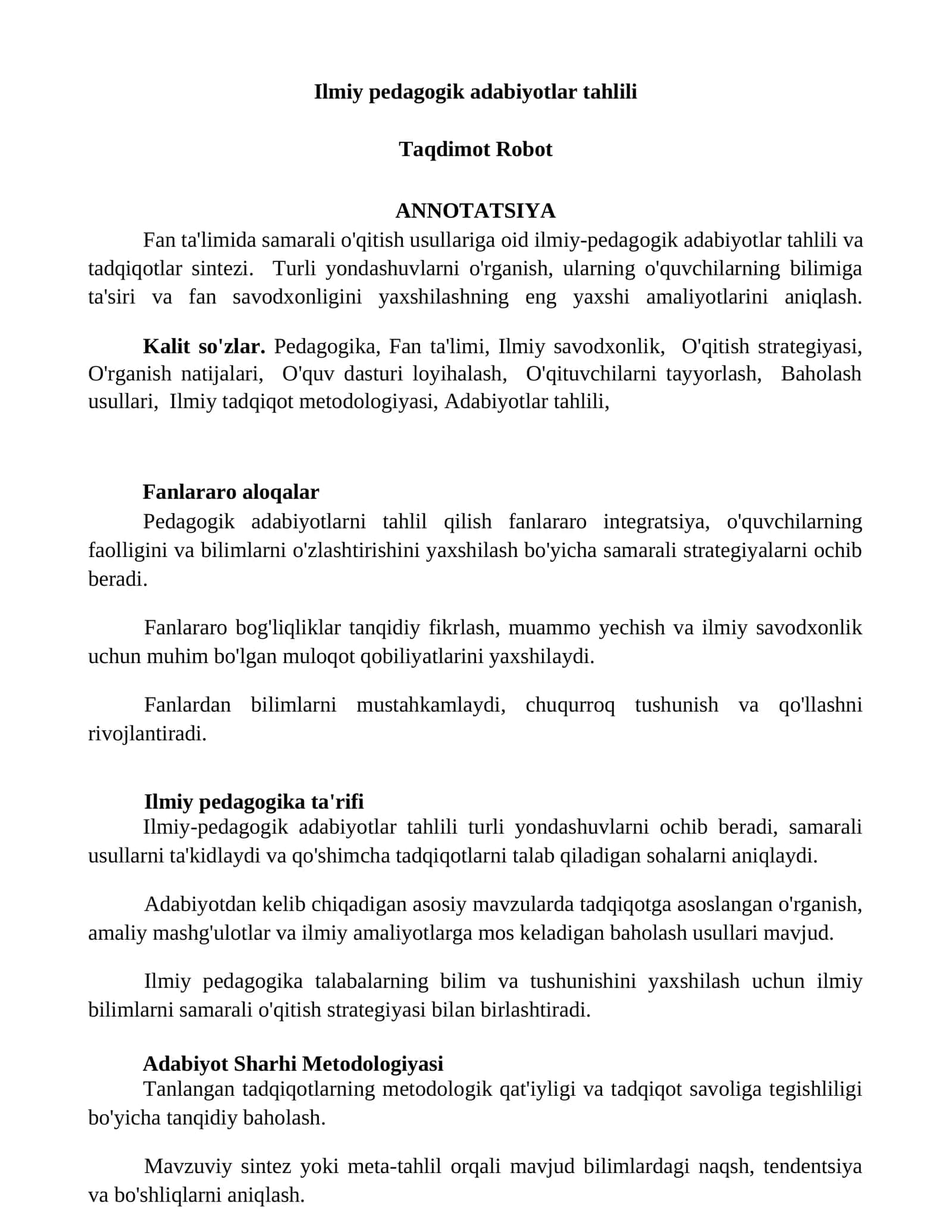 Ilmiy pedagogik adabiyotlar tahlili 1