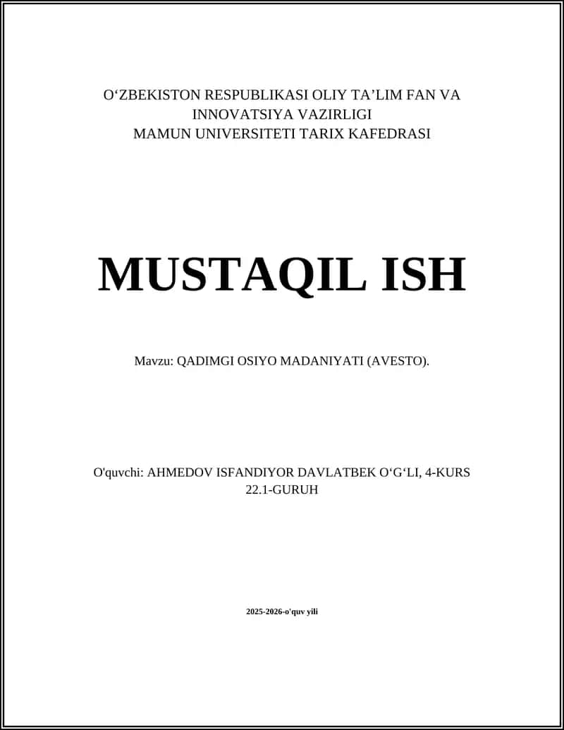 QADIMGI OSIYO MADANIYATI (AVESTO) 1