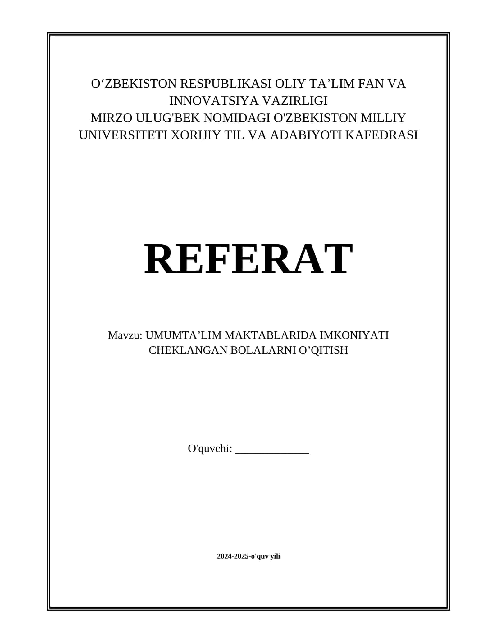 UMUMTA’LIM MAKTABLARIDA IMKONIYATI CHEKLANGAN BOLALARNI O’QITISH 1