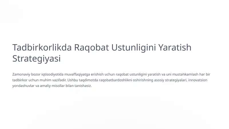 Tadbirkorlikda Raqobat Ustunligini Yaratish Strategiyasi 1