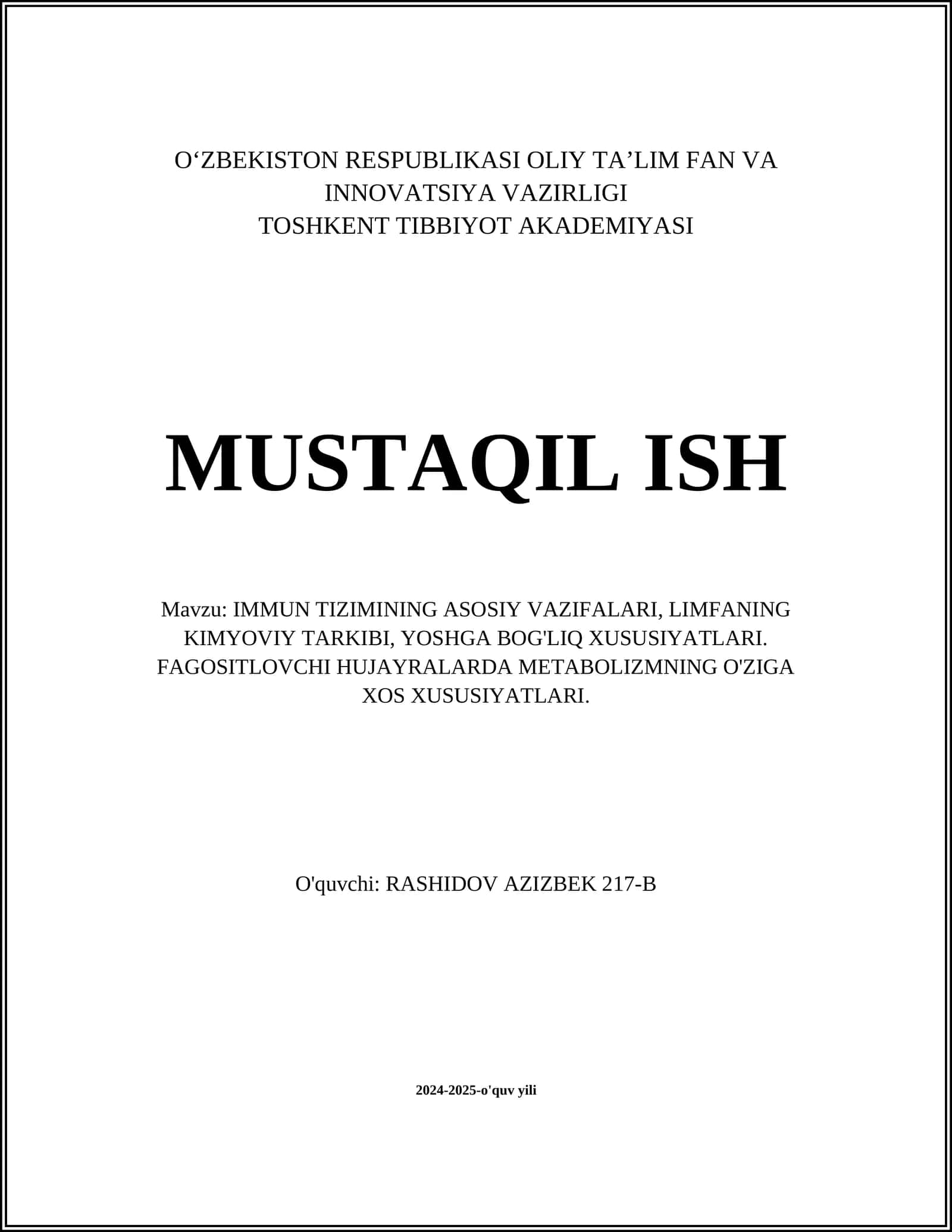 IMMUN TIZIMINING ASOSIY VAZIFALARI 1