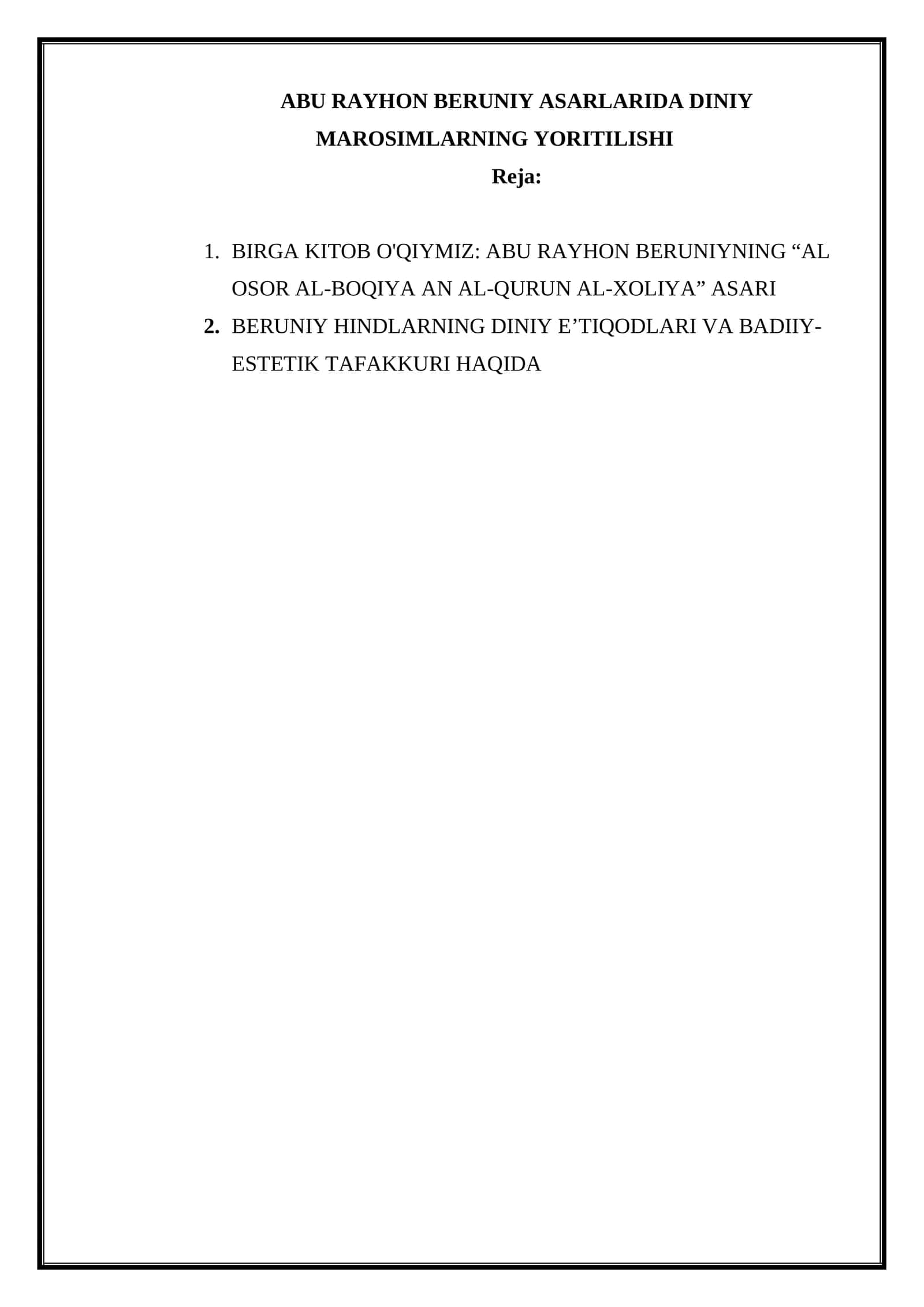 ABU RAYHON BERUNIY ASARLARIDA DINIY MAROSIMLARNING YORITILISHI 1