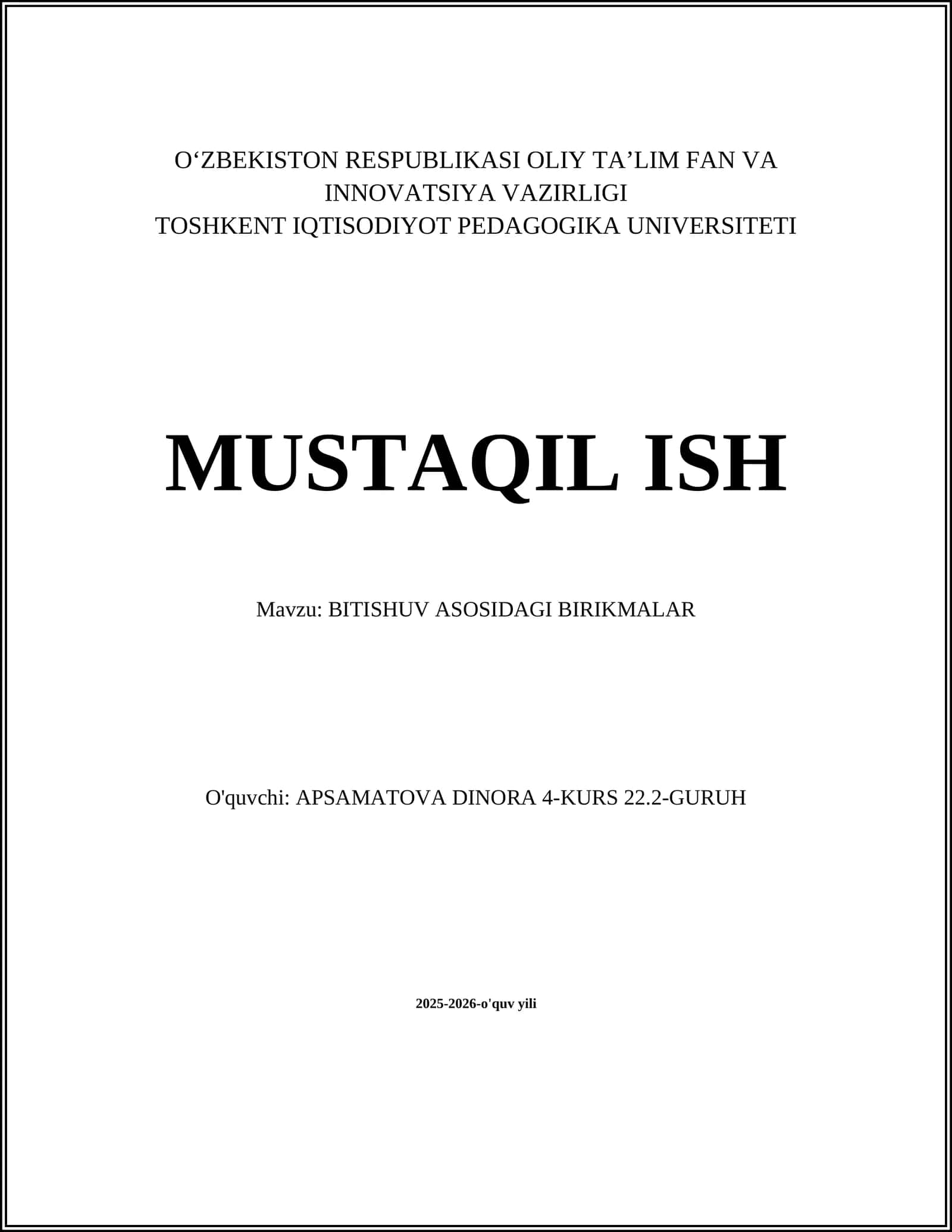 BITISHUV ASOSIDAGI BIRIKMALAR 1
