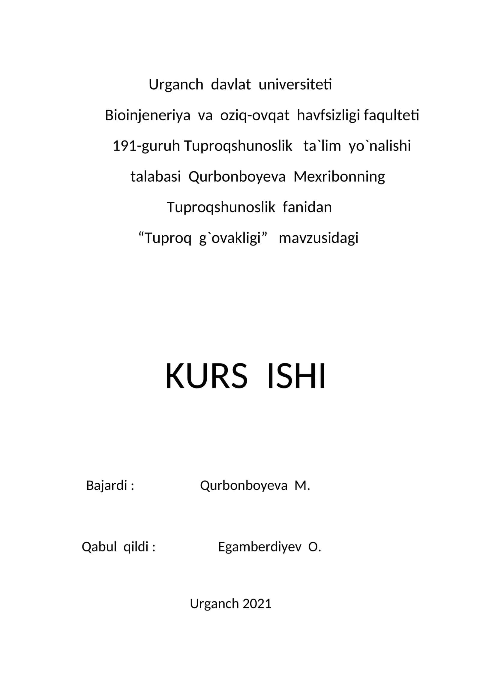 Tuproq g`ovakligi kurs ishi 1