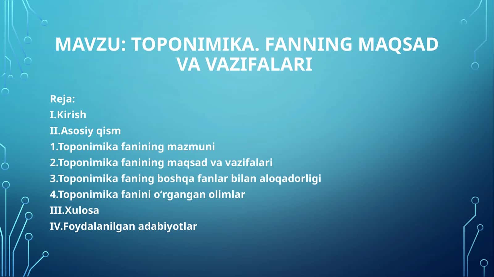 Toponimika. Fanning maqsad va vazifalari 1