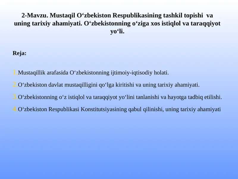 O‘zbekiston Respublikasining tashkil topishi va uning tarixiy ahamiyati 1