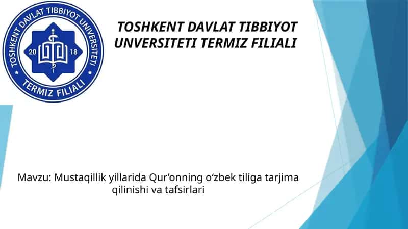 Mustaqillik yillarida Qur’onning o‘zbek tiliga tarjima qilinishi va tafsirlari 1