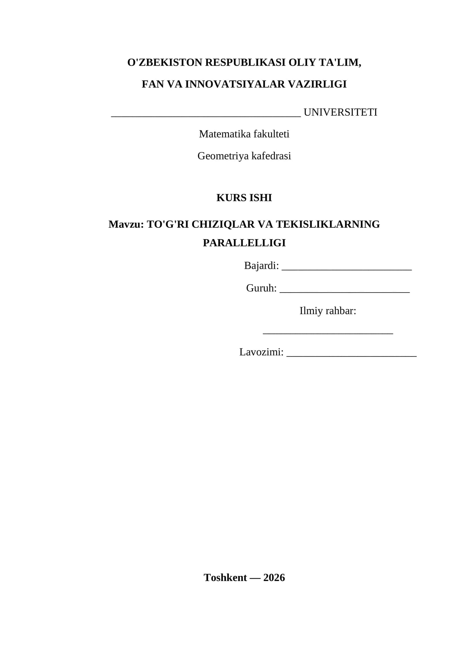 TO'G'RI CHIZIQLAR VA TEKISLIKLARNING PARALLELLIGI 1