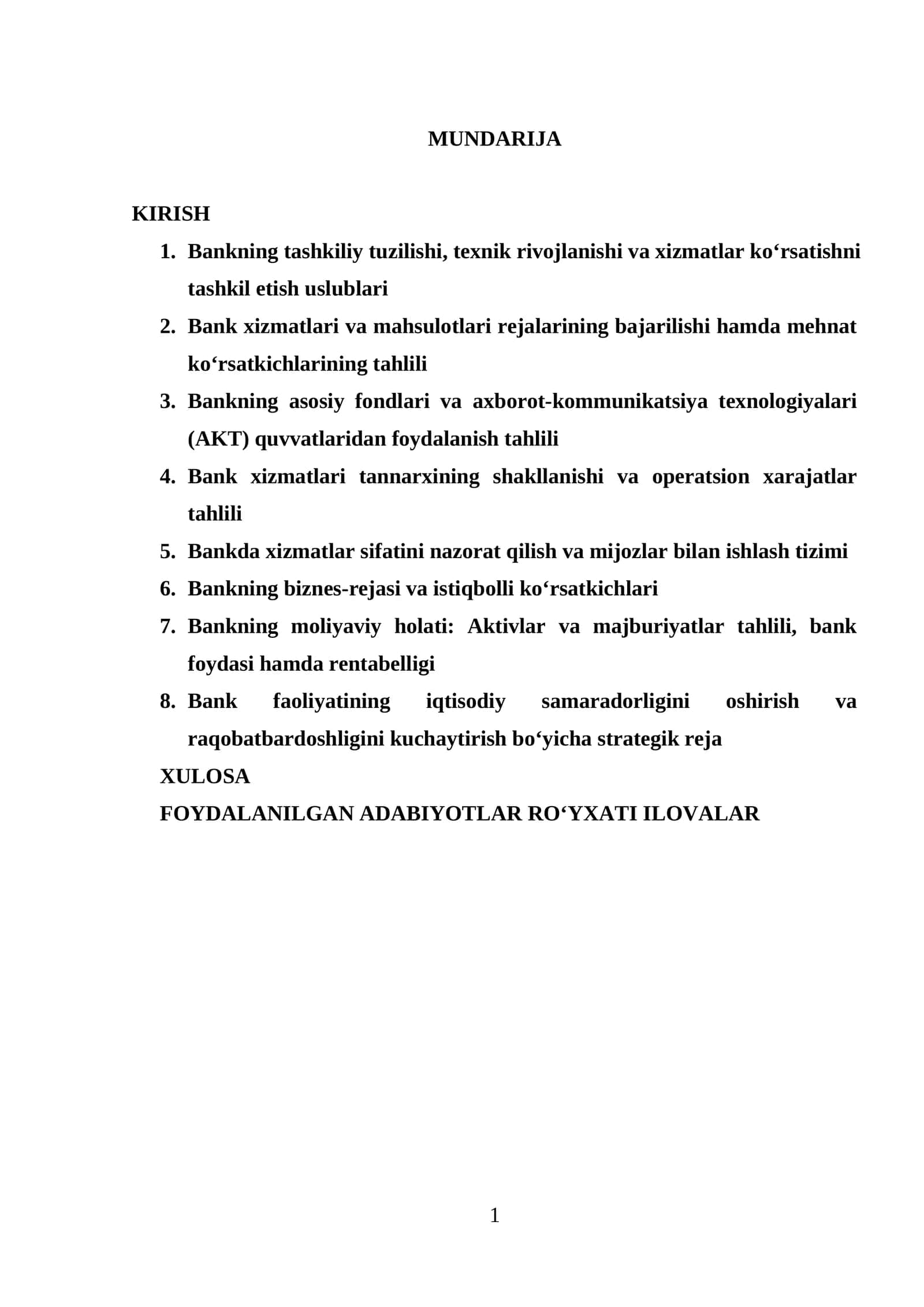 Bank xizmatlari va mahsulotlari 1