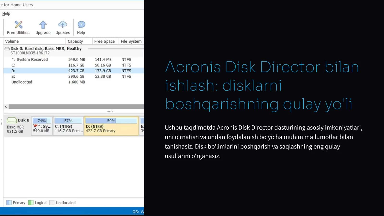 Acronis Disk Director bilan ishlash:disklarniboshqarishning qulay yo'li 1