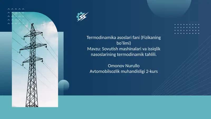 Sovutish mashinalari va issiqlik nasoslarining termodinamik tahlili. 1