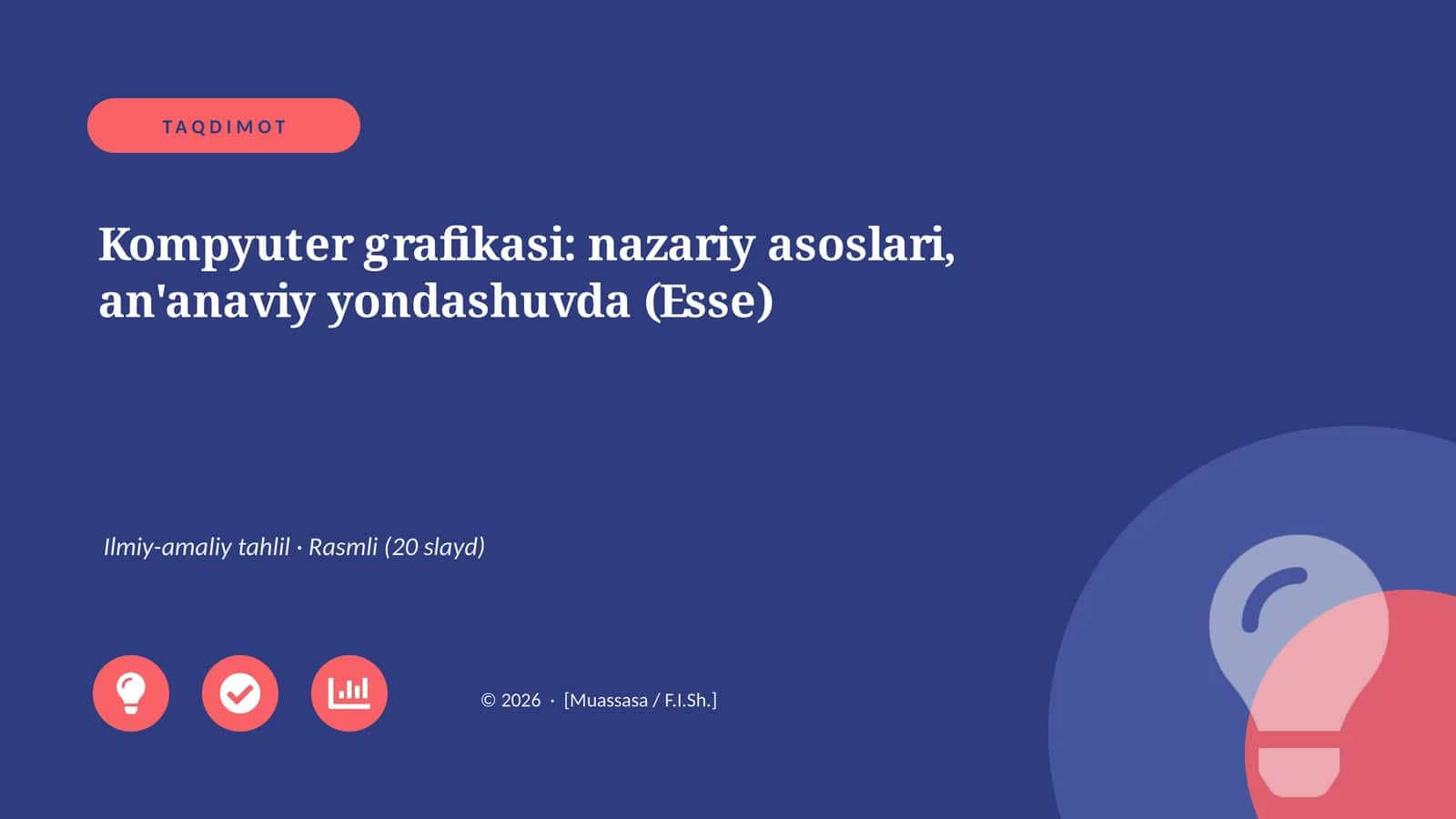 Kompyuter grafikasi: nazariy asoslari, an'anaviy yondashuvda (Esse) 1