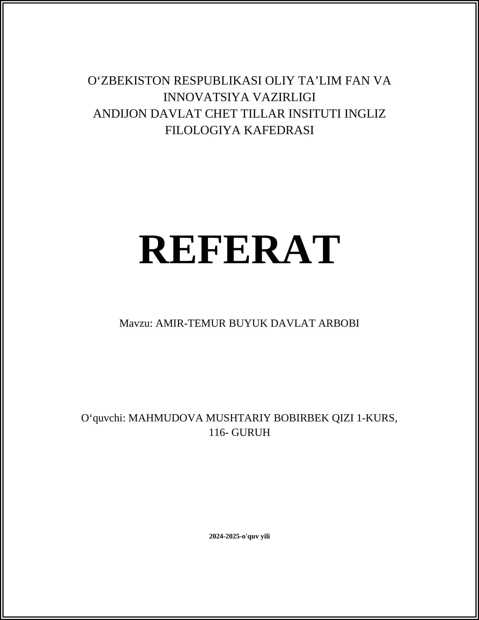 AMIR-TEMUR BUYUK DAVLAT ARBOBI 1