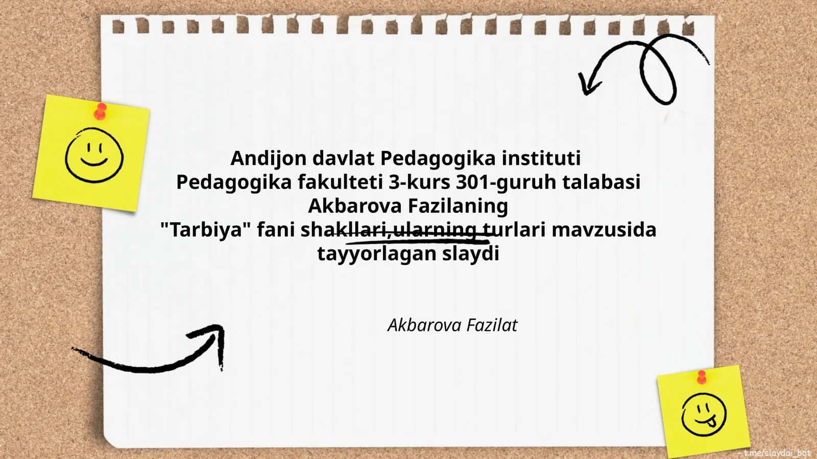 "Tarbiya" fani shakllari,ularning turlari mavzusida tayyorlagan slaydi 1