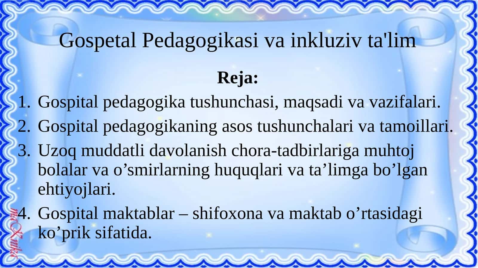Gospetal Pedagogikasi va inkluziv ta'lim 1