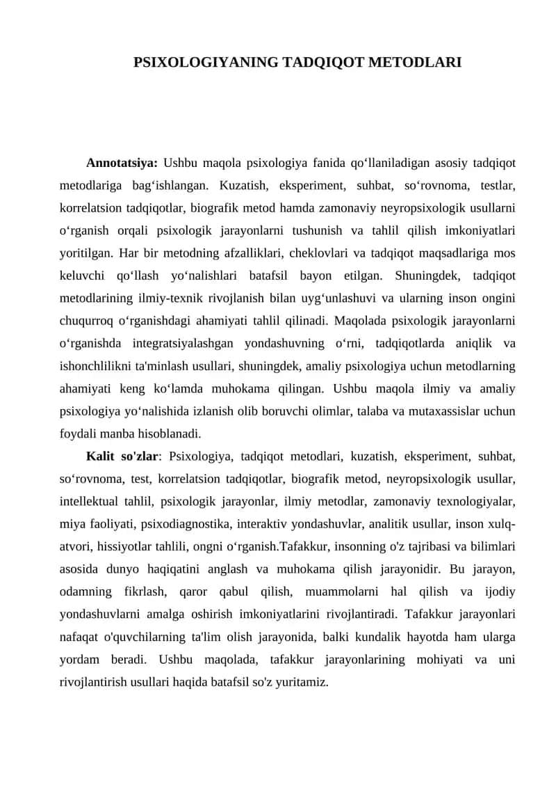 PSIXOLOGIYANING TADQIQOT METODLARI 1