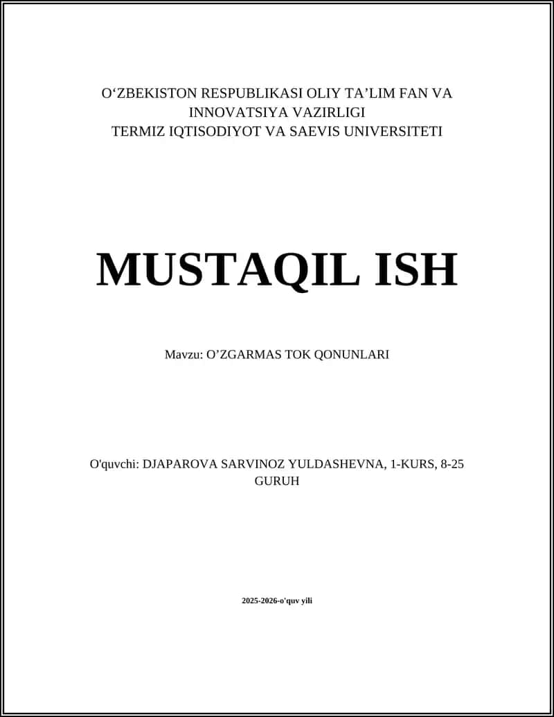 O'ZGARMAS TOK QONUNLARI 1