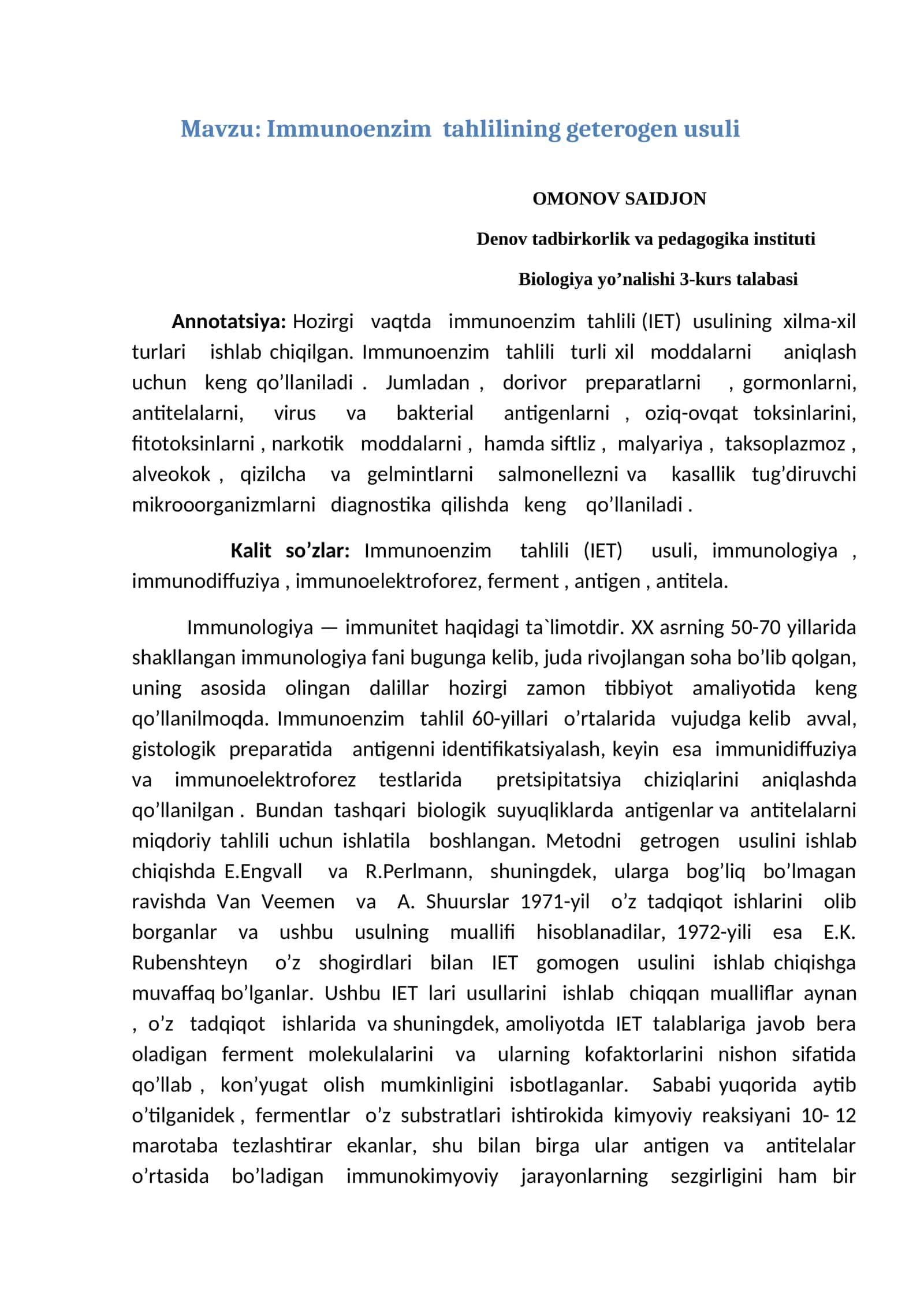 Immunoenzim tahlilining geterogen usuli 1