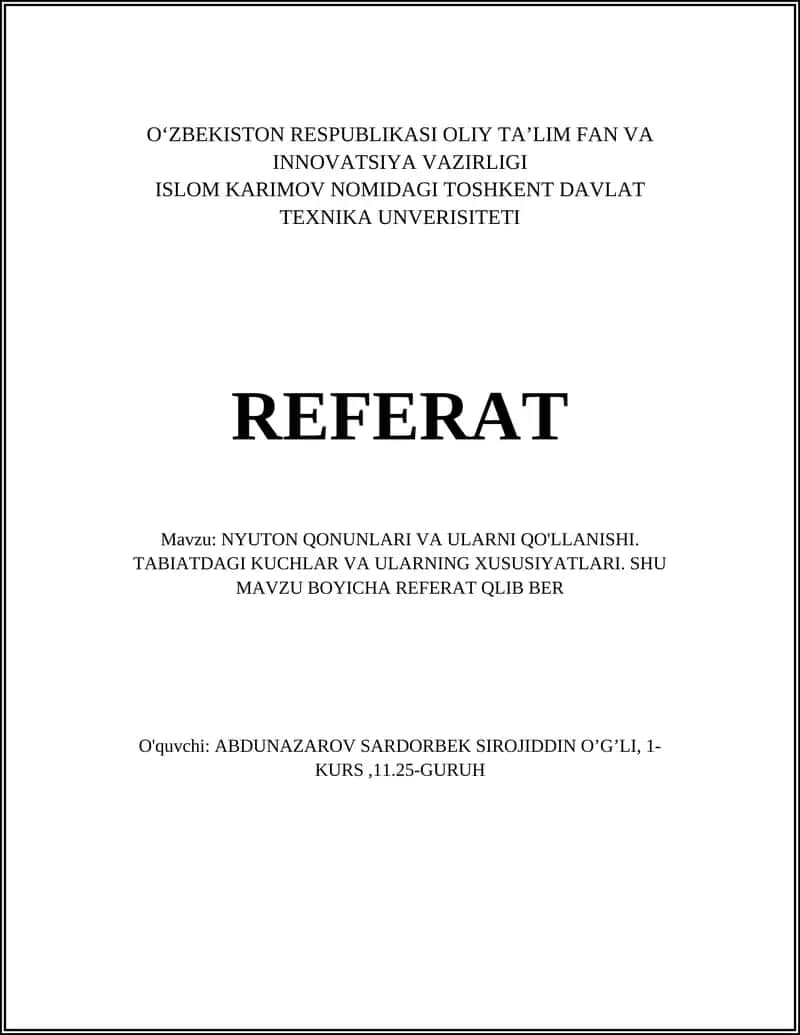 NYUTON QONUNLARI VA ULARNI QO'LLANISHI 1