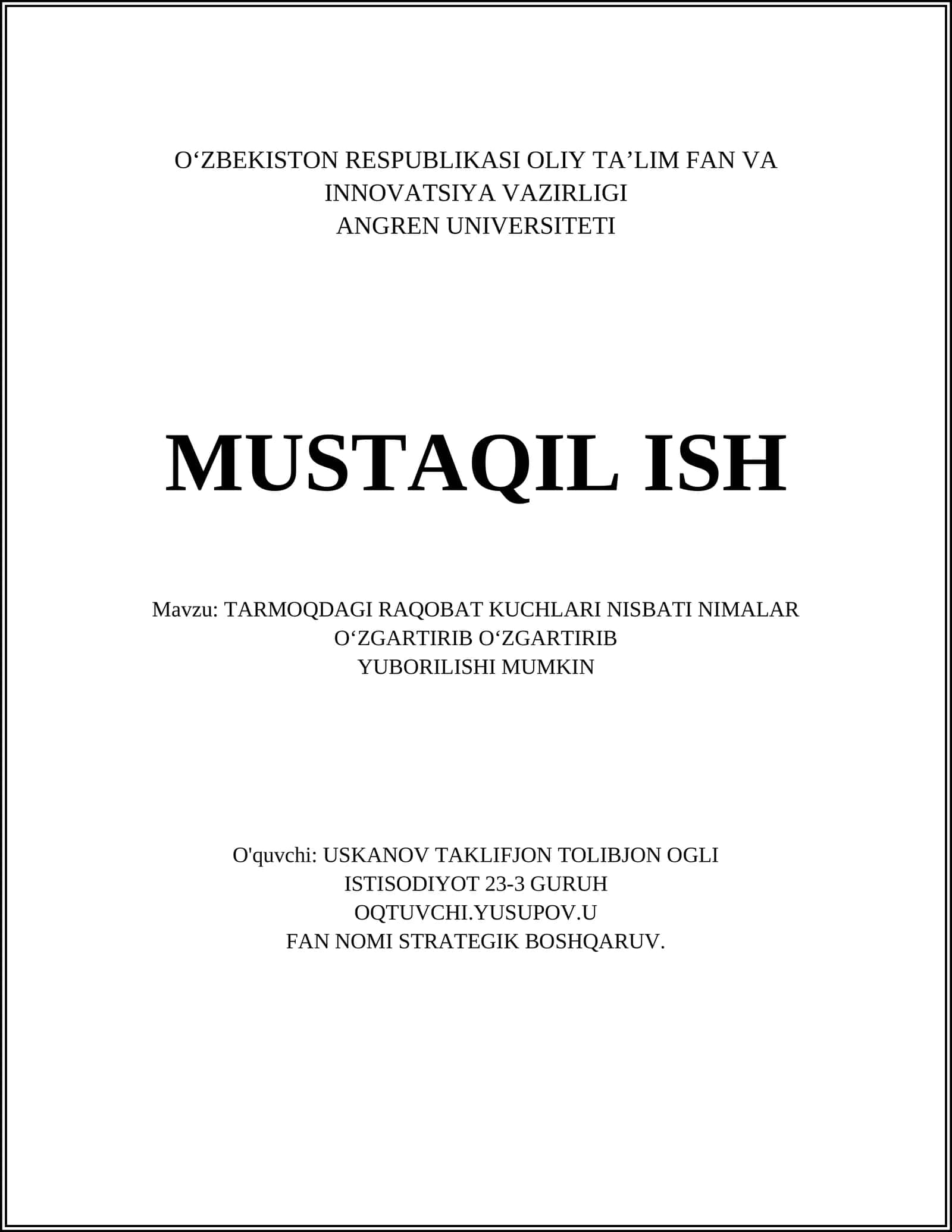 TARMOQDAGI RAQOBAT KUCHLARI NISBATI NIMALAR O‘ZGARTIRIB O‘ZGARTIRIB YUBORILISHI MUMKIN 1