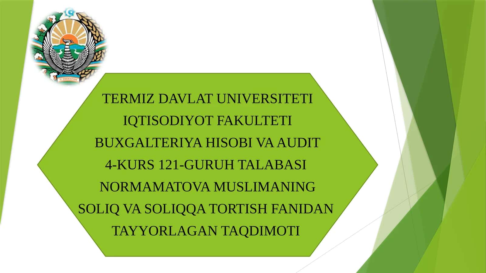 NORMAMATOVA MUSLIMANING TAQDIMOTI 1