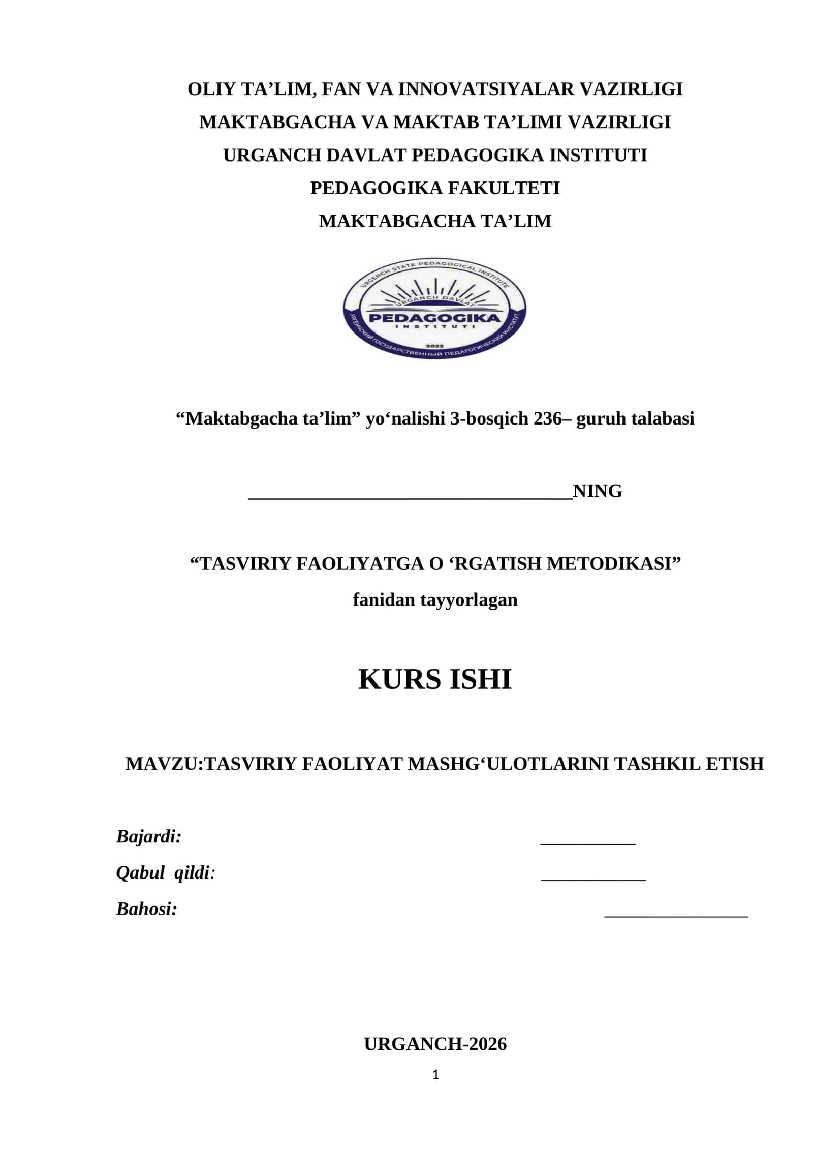 TASVIRIY FAOLIYATGA O ‘RGATISH METODIKASI 1