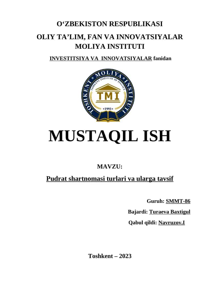 Pudrat shartnomasi turlari va ularga tavsif 1