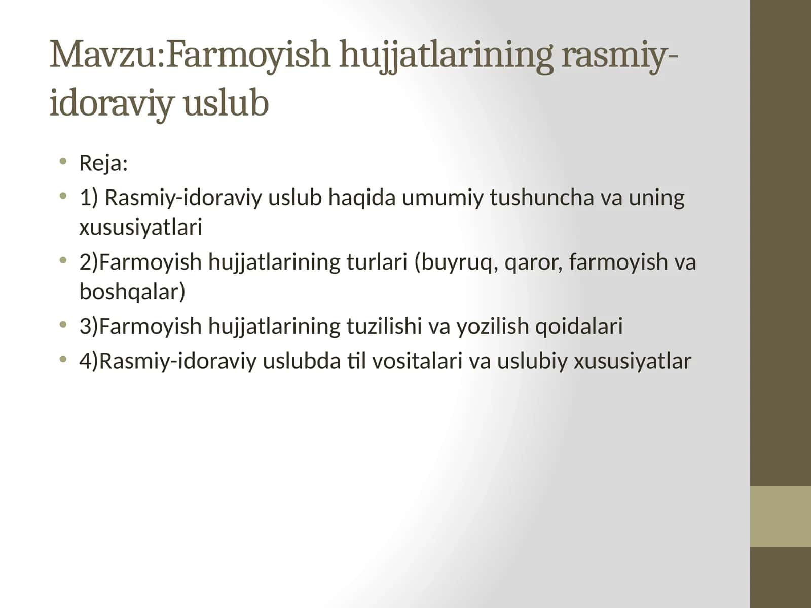 Farmoyish hujjatlarining rasmiy-idoraviy uslub 1