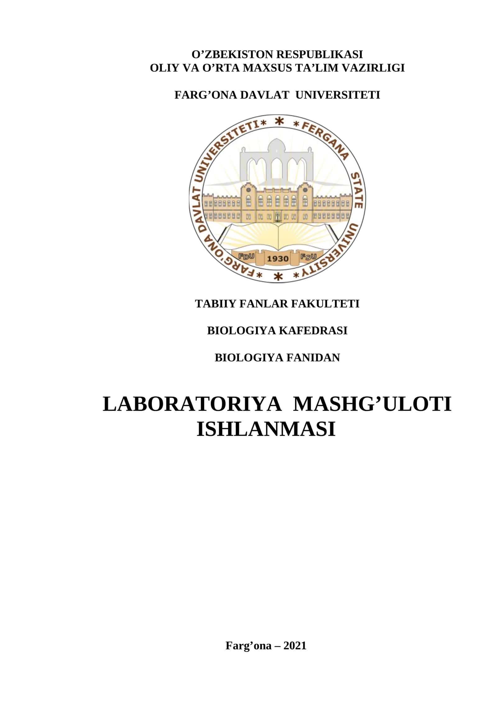Laboratoriya Mashg'ulotlari Ishlanmasi 1