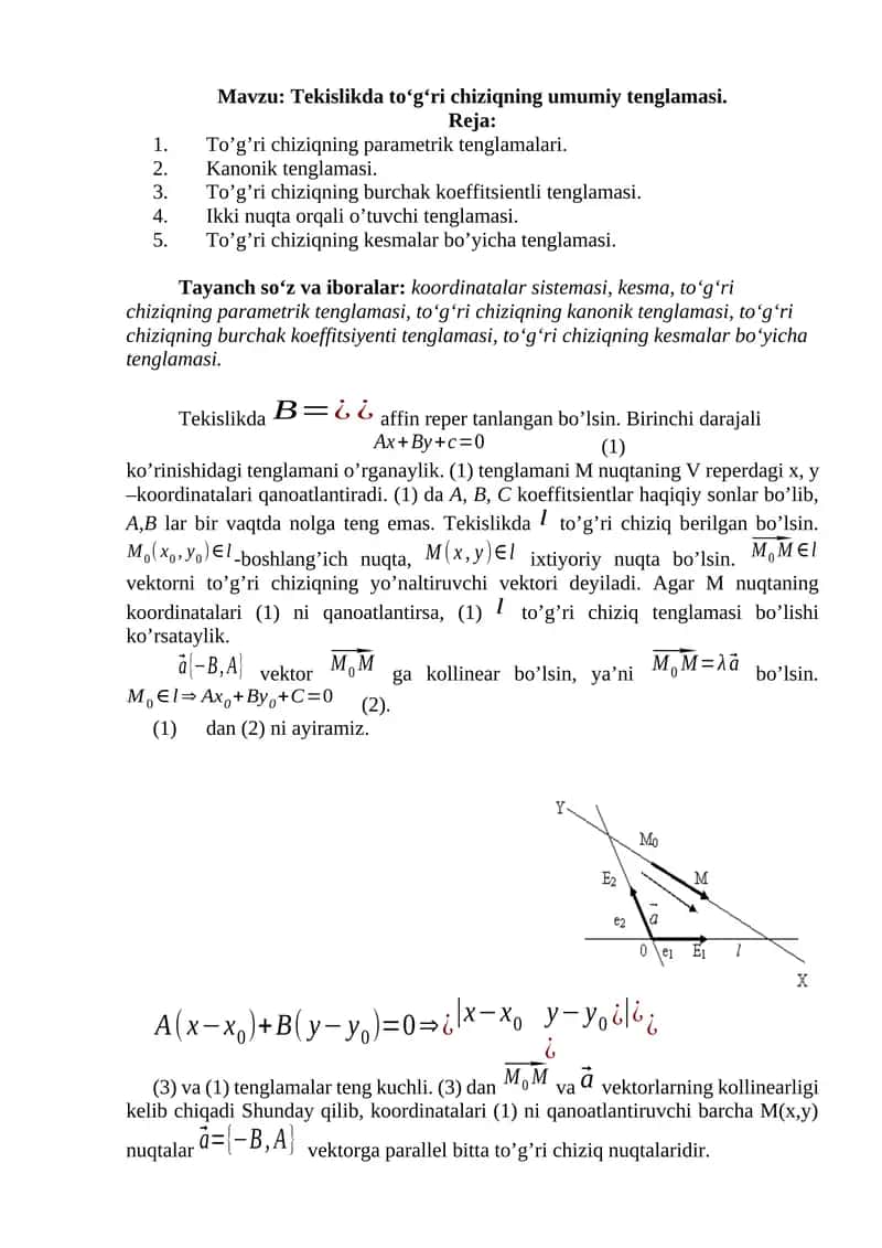 To'g'ri chiziqning parametrik tenglamasi 1