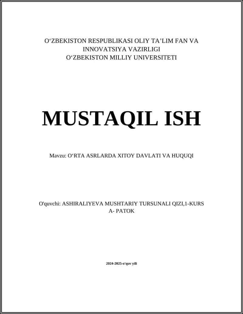 OʻRTA ASRLARDA XITOY DAVLATI VA HUQUQI 1
