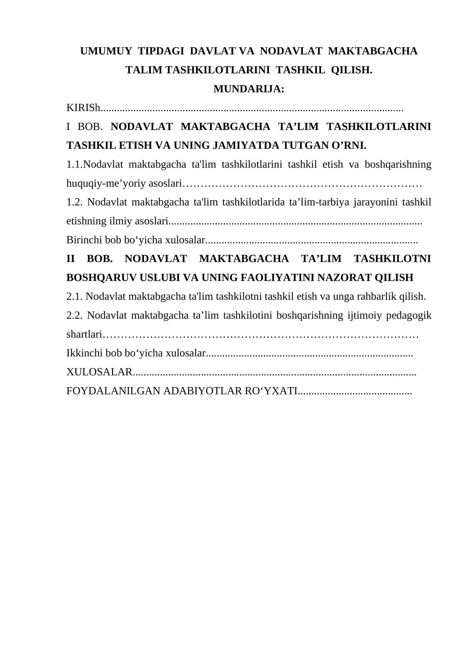 UMUMUY TIPDAGI DAVLAT VA NODAVLAT MAKTABGACHA TALIM TASHKILOTLARINI TASHKIL QILISH 1