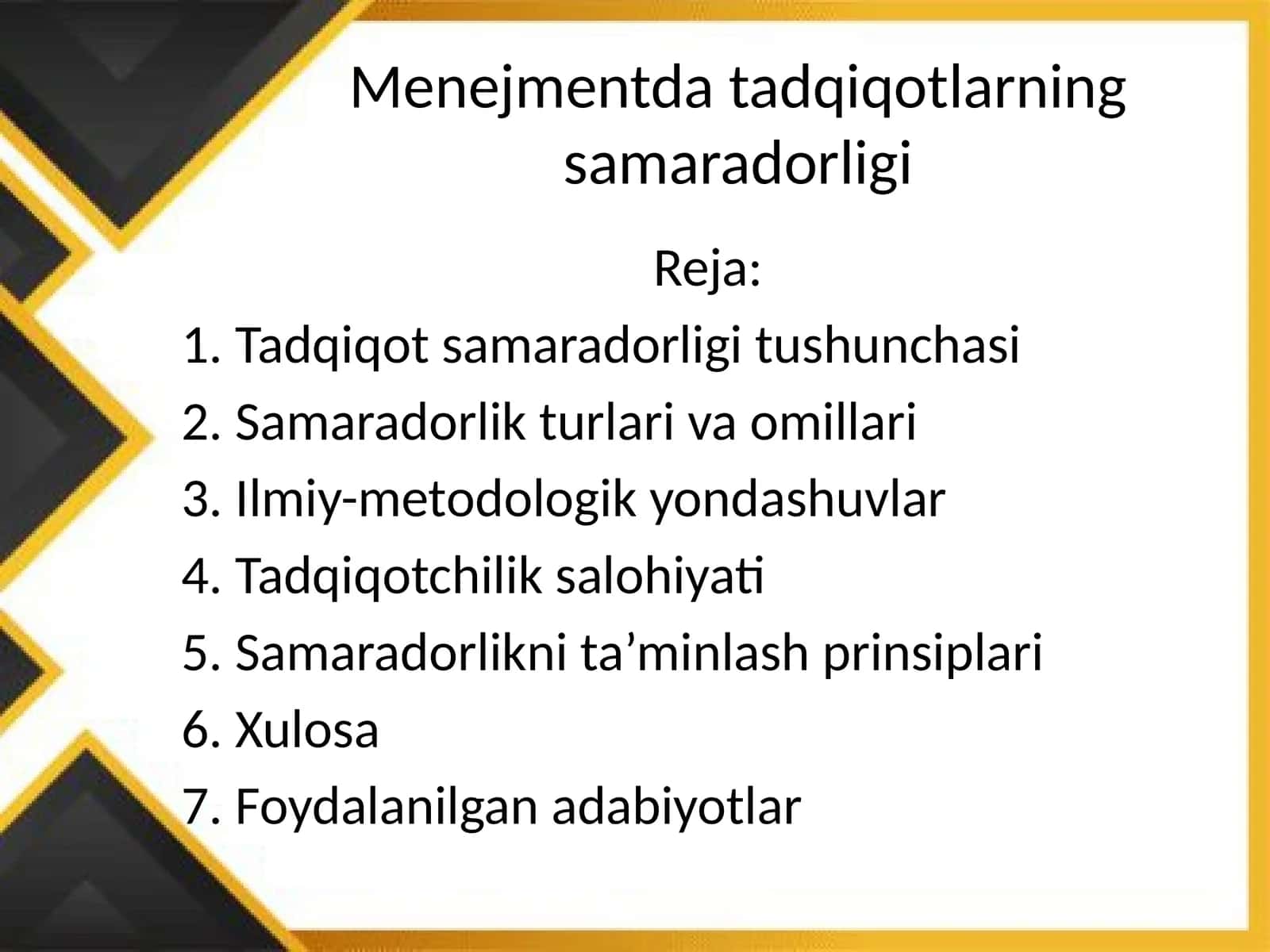 Menejmentda tadqiqotlarning samaradorligi 1