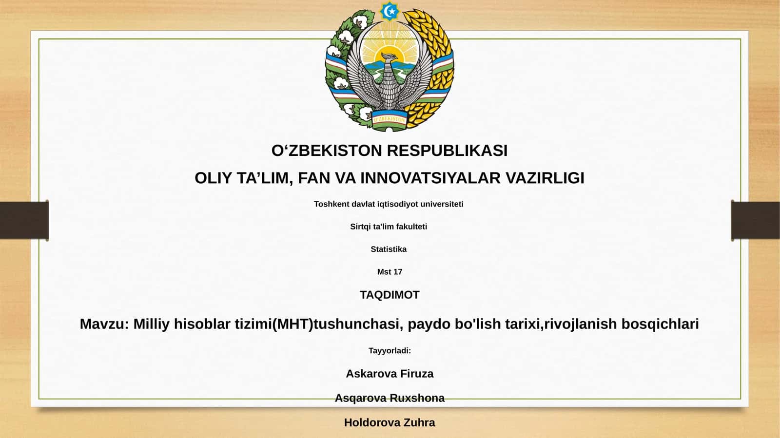 Milliy hisoblar tizimi (MHT) 1
